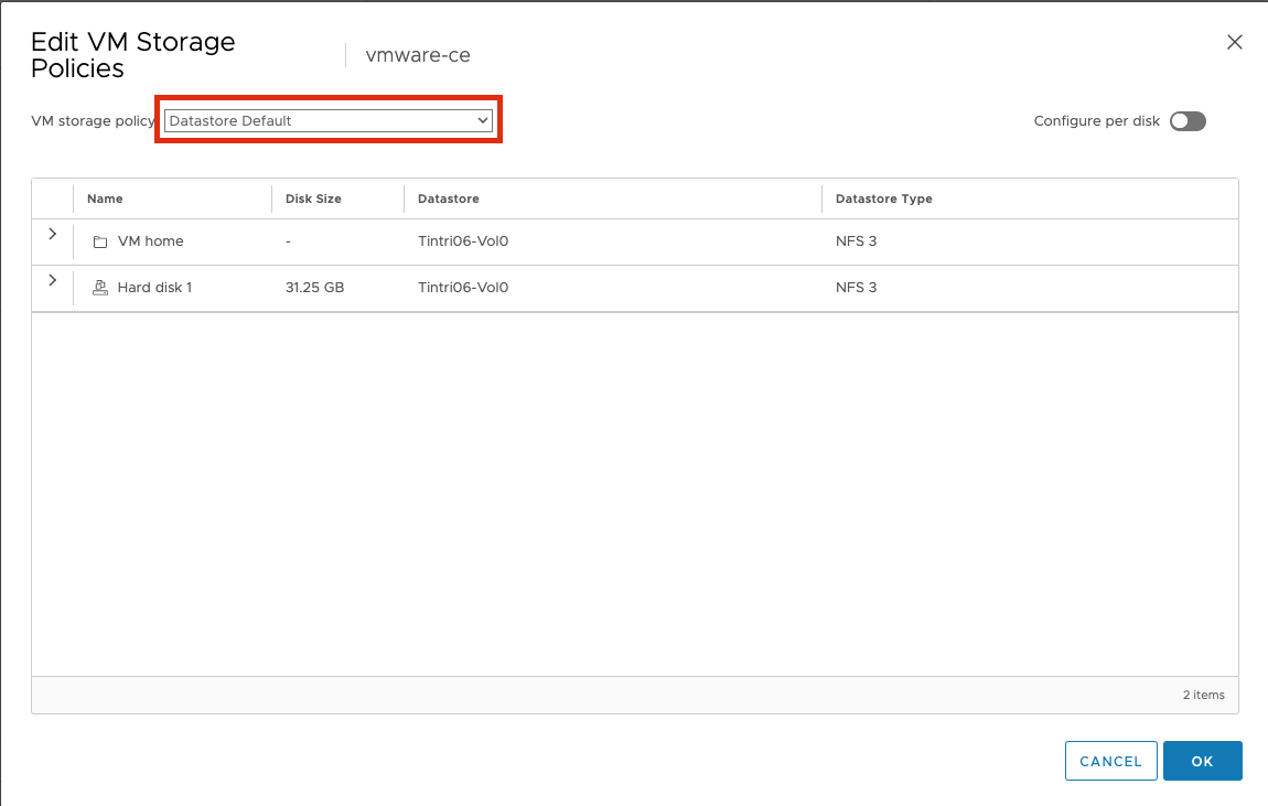 Figure: Select Storage Policies